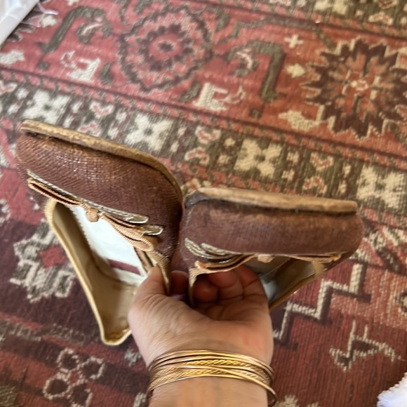 Vintage Oscar by Oscar de la renta ballet flats  brown/gold fabric & bow detail - Picture 3 of 5